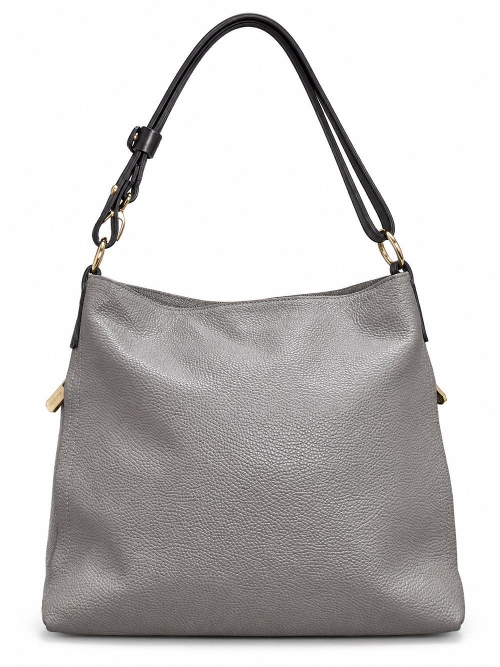 Valentina Gray Pebbled Leather Shoulder Bag with Black Strap